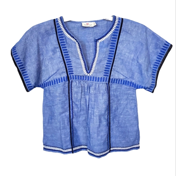 Vineyard Vines NWOT Linen Blend Embroidered Top Boho - Picture 2 of 12